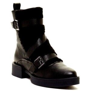 H Williams Juneau EU 37 US 7 Womens Black Leather Shearling Rabbit Boots New